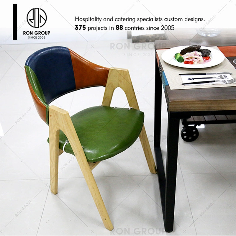 Restaurant 43cm Seat Size Leather Solid Wood Frame Dining Chair