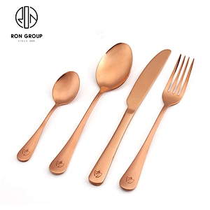 Hot Sale Restaurant Custom Logo Stainless Steel Rose Gold Cutlery Set