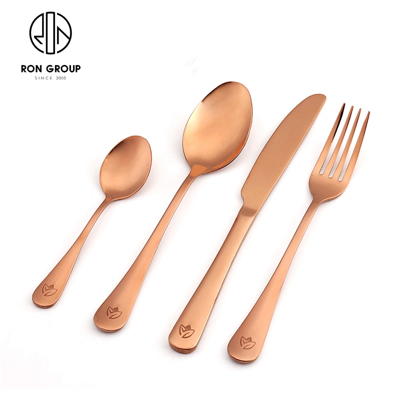 Hot Sale Restaurant Custom Logo Stainless Steel Rose Gold Cutlery Set