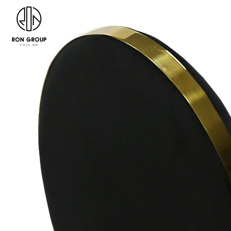 Oval Back Golden Frame Stainless Steel Legs Base Black Leather Dinner Chair