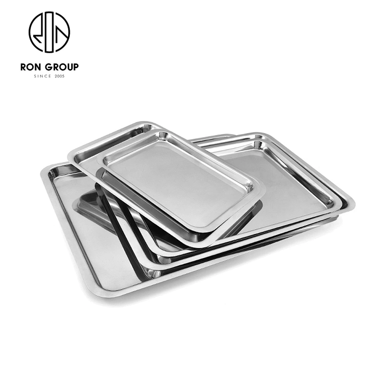 Quality  Silver Stainless Steel Tray Plate Square Food Dinner Plate