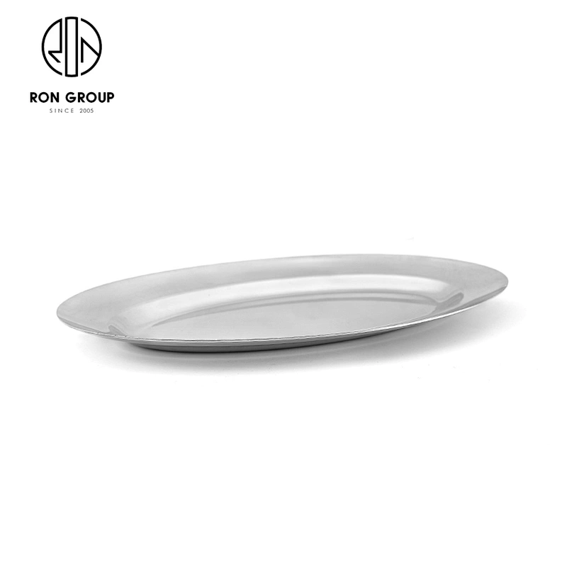 Wholesale Hotel Dinnerware Stainless Steel Oval Shaped Shallow Plate