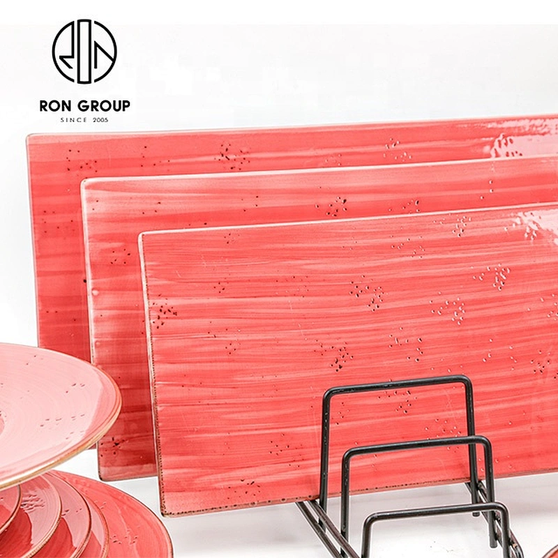 Restaurant Customized High End Tomato Red Shallow Round Plate