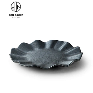 special design hotel plain black wave ceramic square plate