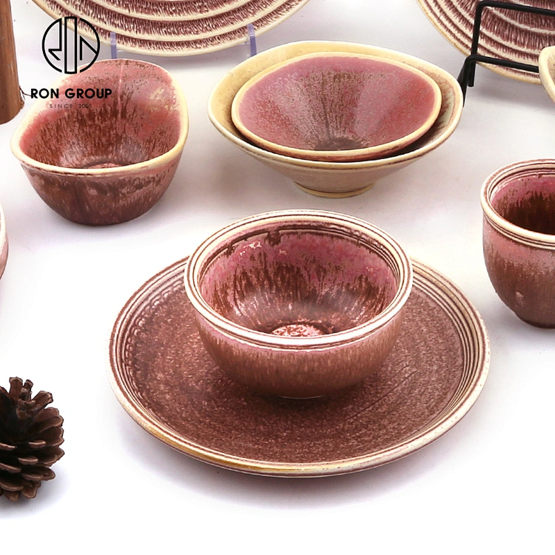 Restaurants Fambe Pink Rhythm Ceramic Dinnerware Set Shadow Round Bone China Plate