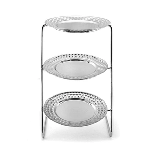 Three-Layer Beveled Round Dish Hotel Table Metal Fruit Plate Display Rack