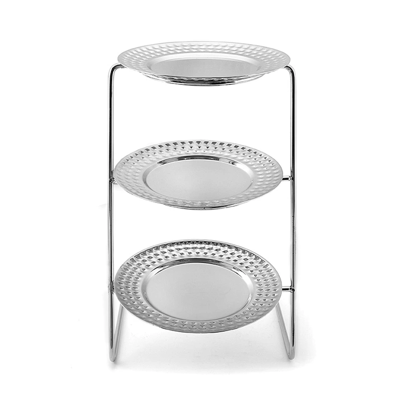 Three-Layer Beveled Round Dish Hotel Table Metal Fruit Plate Display Rack