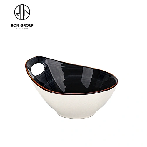 Western Custom Black Ceramic Dinnerceramic Oval Bowls With Hole Handle