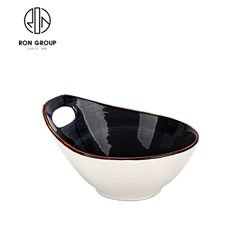 Western Custom Black Ceramic Dinnerceramic Oval Bowls With Hole Handle