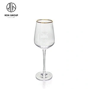 Wedding Decorated Glassware Crystal Clear Wine Glass Gold Rim Goblet
