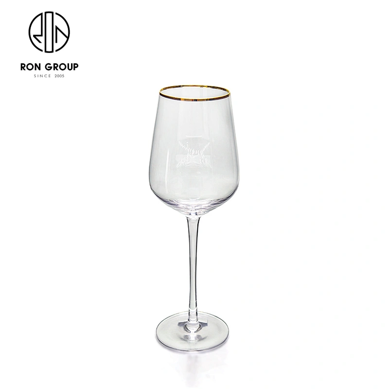 Wedding Decorated Glassware Crystal Clear Wine Glass Gold Rim Goblet