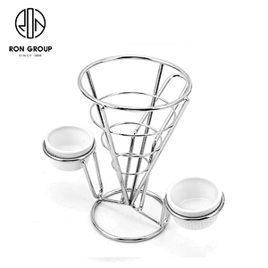 Kitchen Restaurant Stainless Steel Double-Chip Fries Rack with Salad Dipping Cup