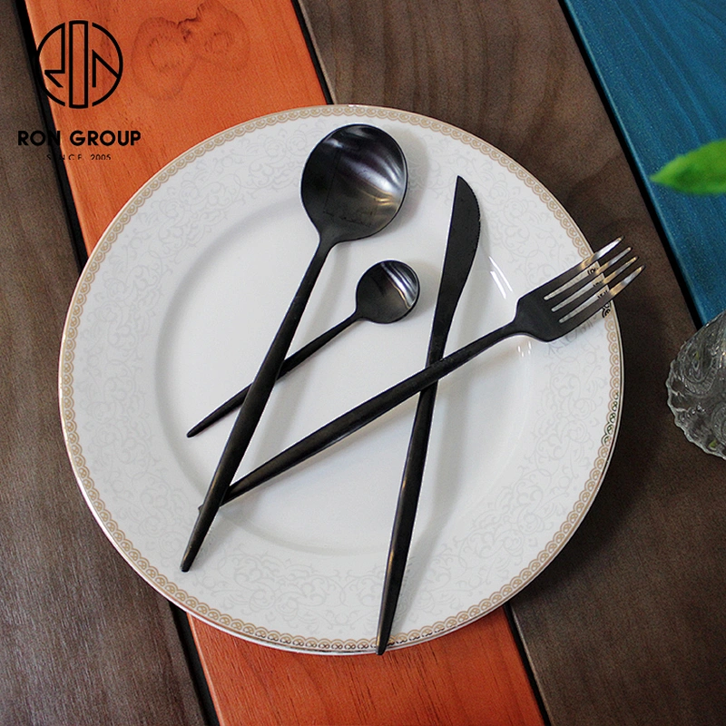 Wholesale Restaurant Coffee Shop Stainless Steel 4 pcs Matte Black Flatware Set