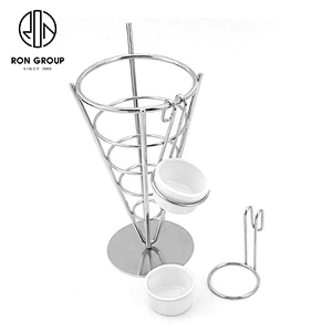 Stainless Steel Two Cups French Fries Display Rack With Ketchup Cups