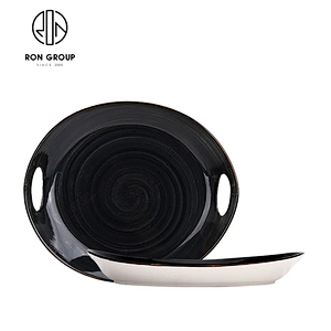 Commercial Restaurant Eco-Friendly Flat Black Ceramic Dinner Plate