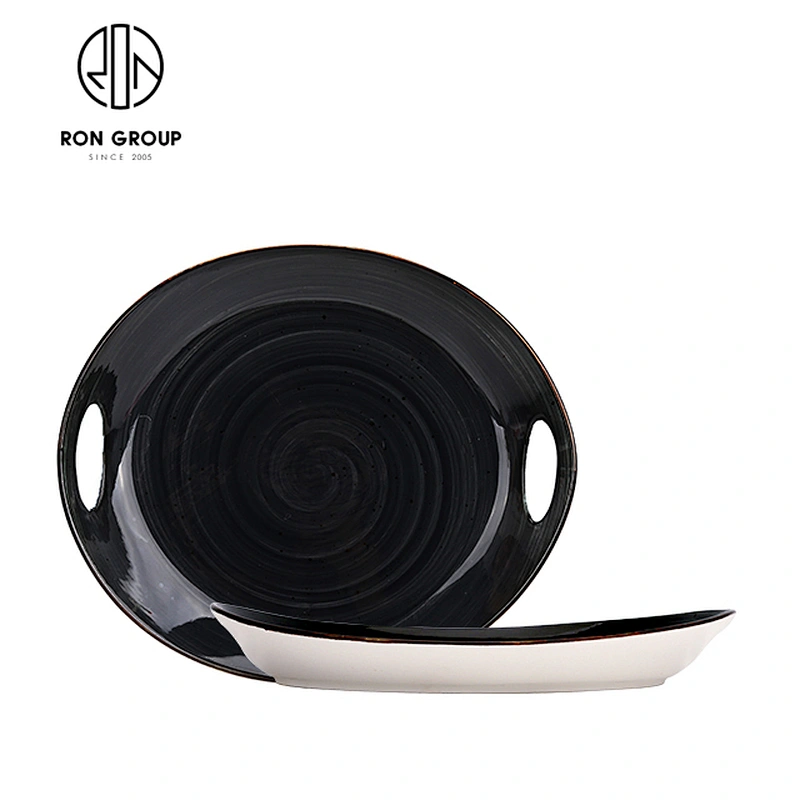 Commercial Restaurant Eco-Friendly Flat Black Ceramic Dinner Plate