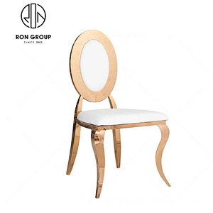 round back stainless steel wedding chair with white cushion