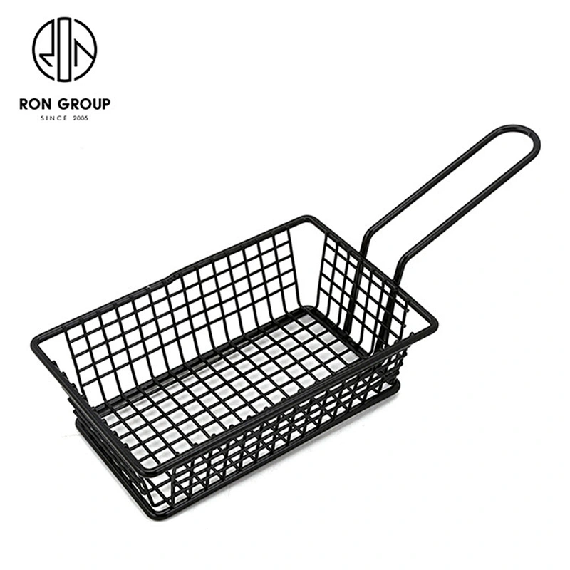 Hot Selling Black Metal Iron Wire Kitchen Accessories Black Rectangle Chips Basket
