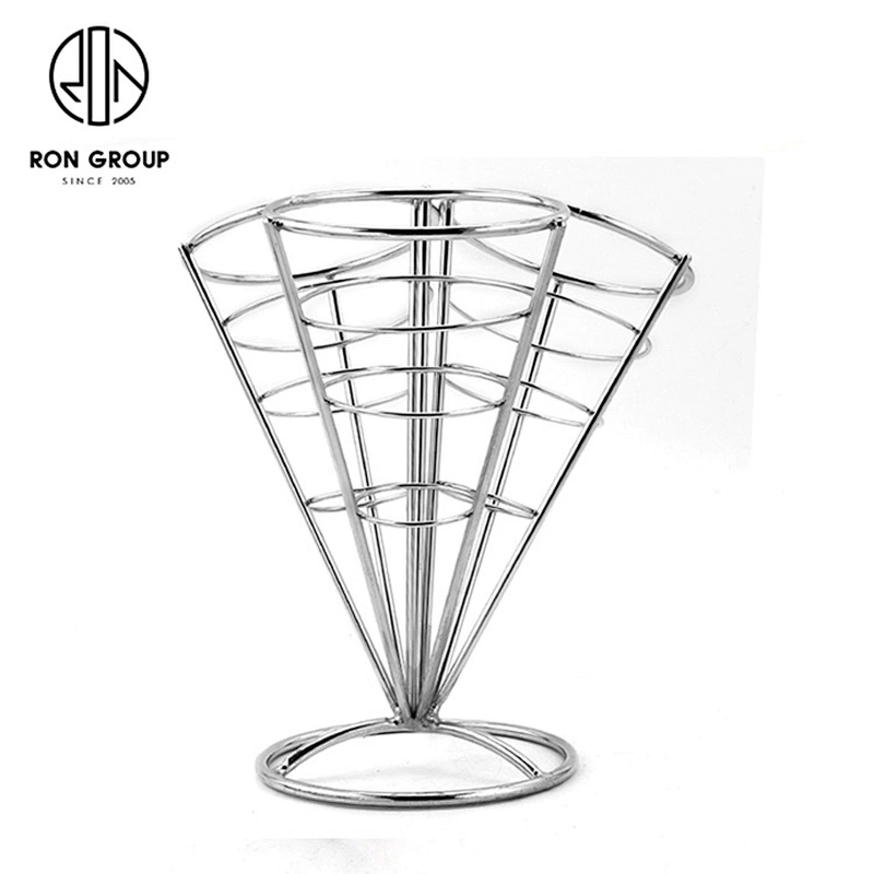 Stainless Steel Three Cone Snack French Fry Chip Cone Holder Finger Stand