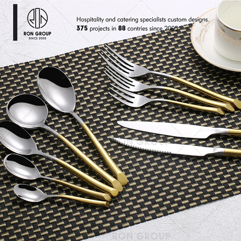 Hot Sale Restaurant Stainless Steel Gold Handle Cutlery Set