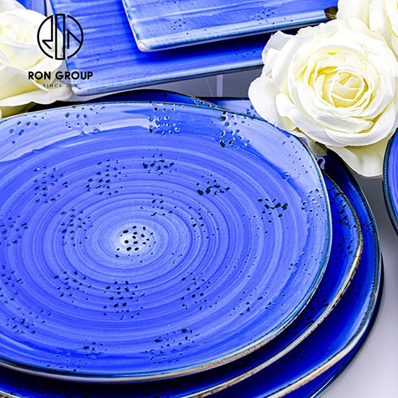 High Strengthened Porcelain Lake Blue Large Round Dinner Plates