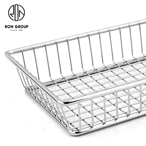 Accept Customization White Metal Iron Wire Plastic Handle Rectangle Snack Fry Basket