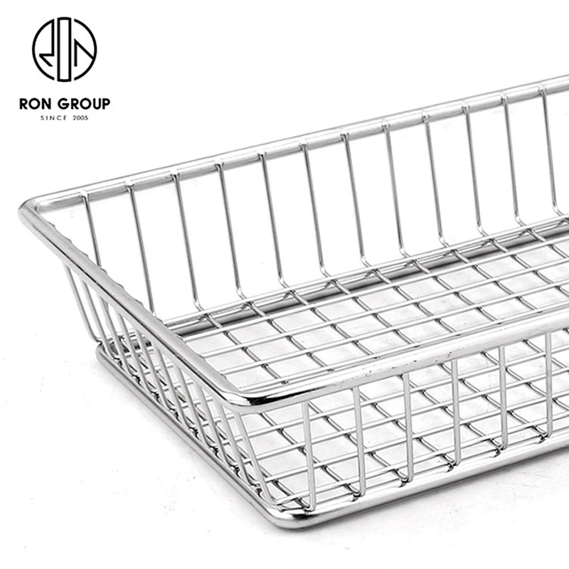 Accept Customization White Metal Iron Wire Plastic Handle Rectangle Snack Fry Basket