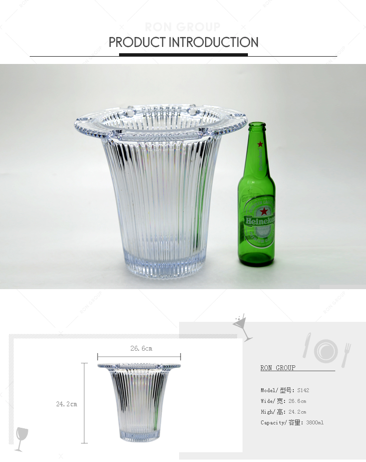 Custom logo printed bar club clear acrylic beer ice bucket