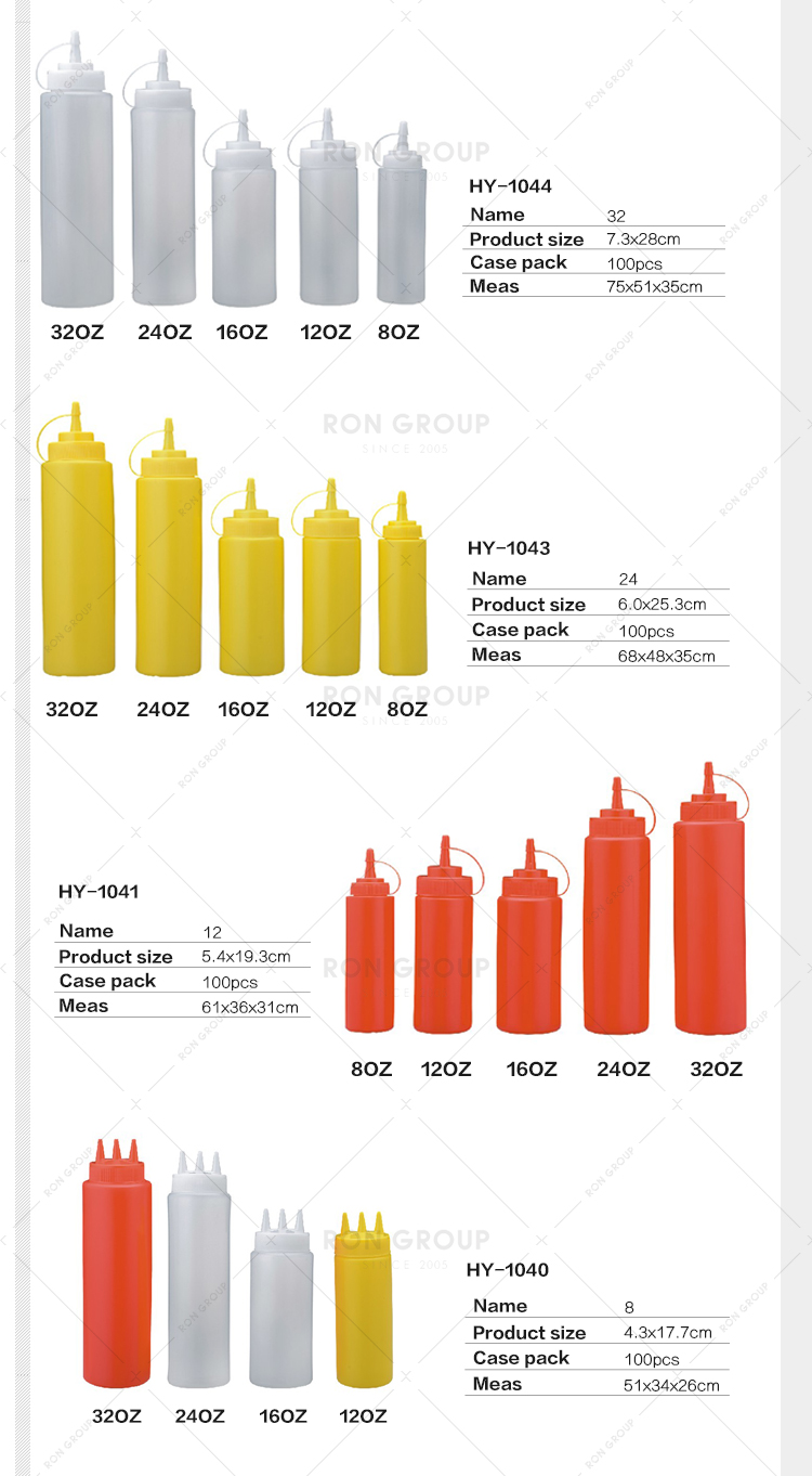 Food grade restaurant 12oz plastic sauce squeeze bottle