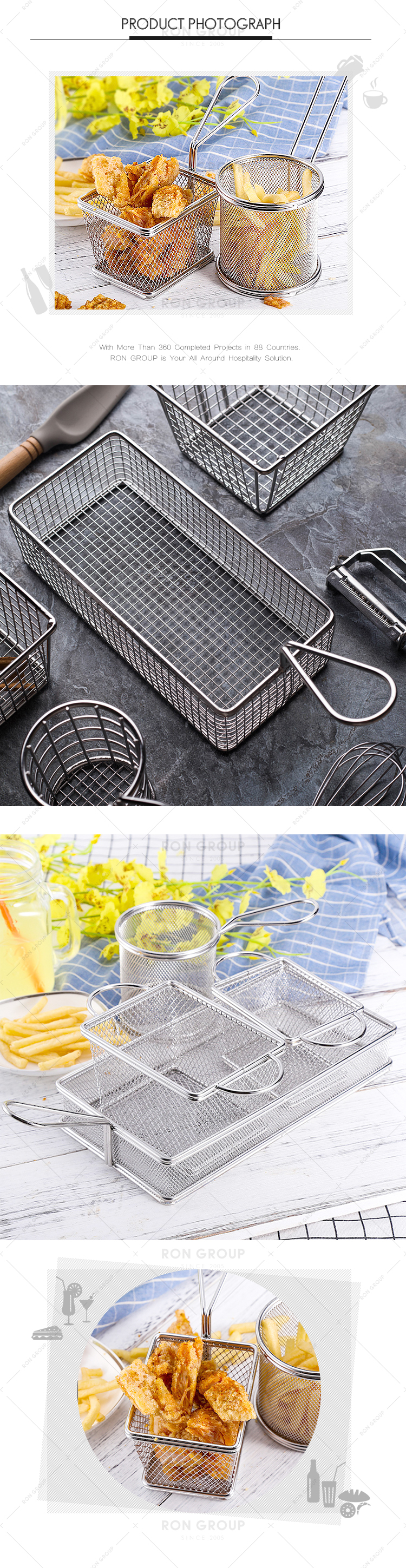 Restaurant 304 stainless steel mini fry basket type mesh strainer