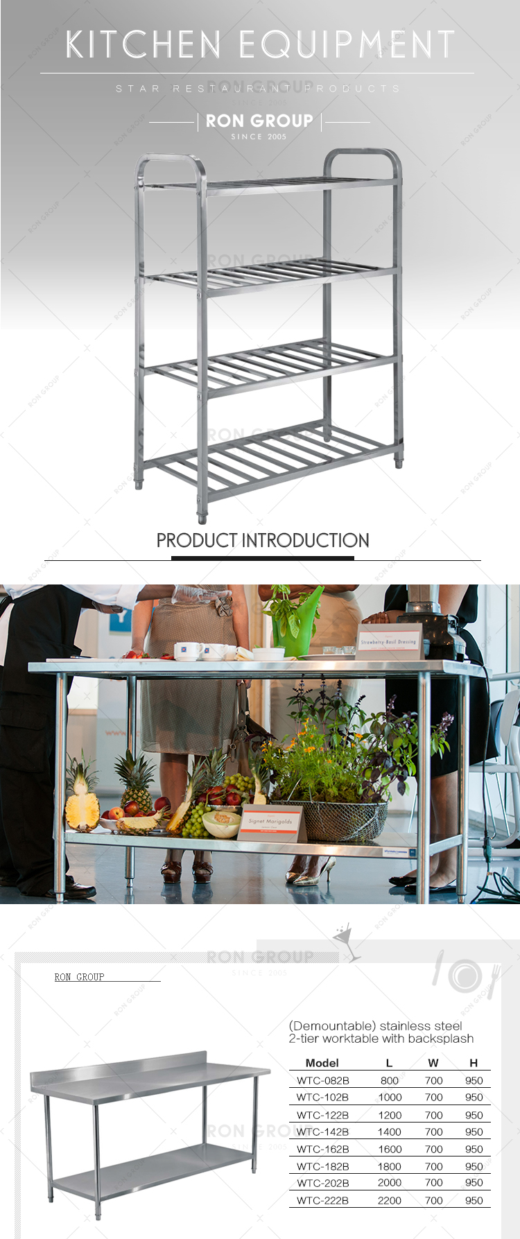 Restaurant storage rack 4 tiers kitchen stainless steel wall shelves