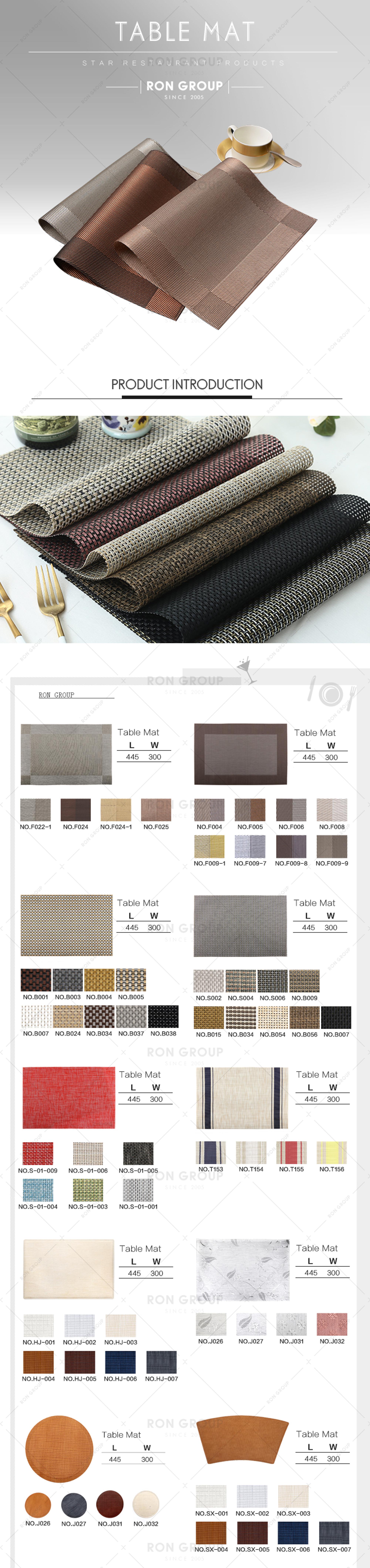 FDA standard heat resistant restaurant pvc dining table mat