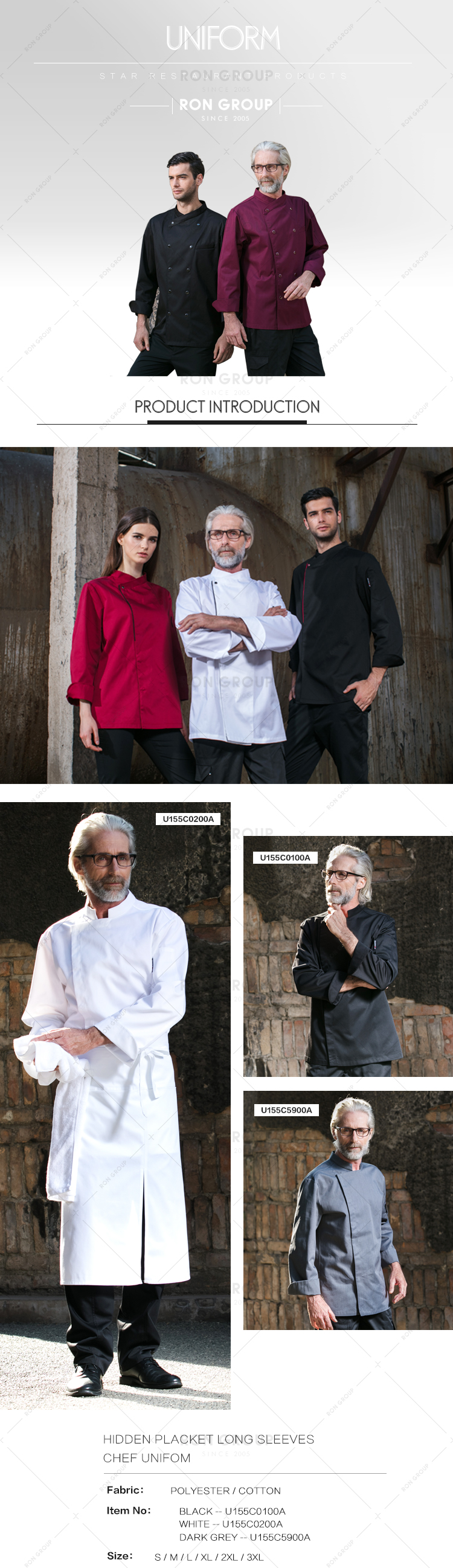 Custom restaurant hotel kitchen white fabric chef coat