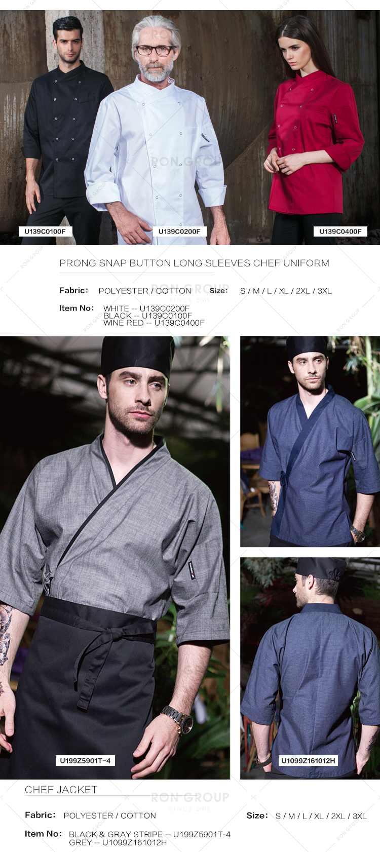 Custom restaurant hotel kitchen white fabric chef coat