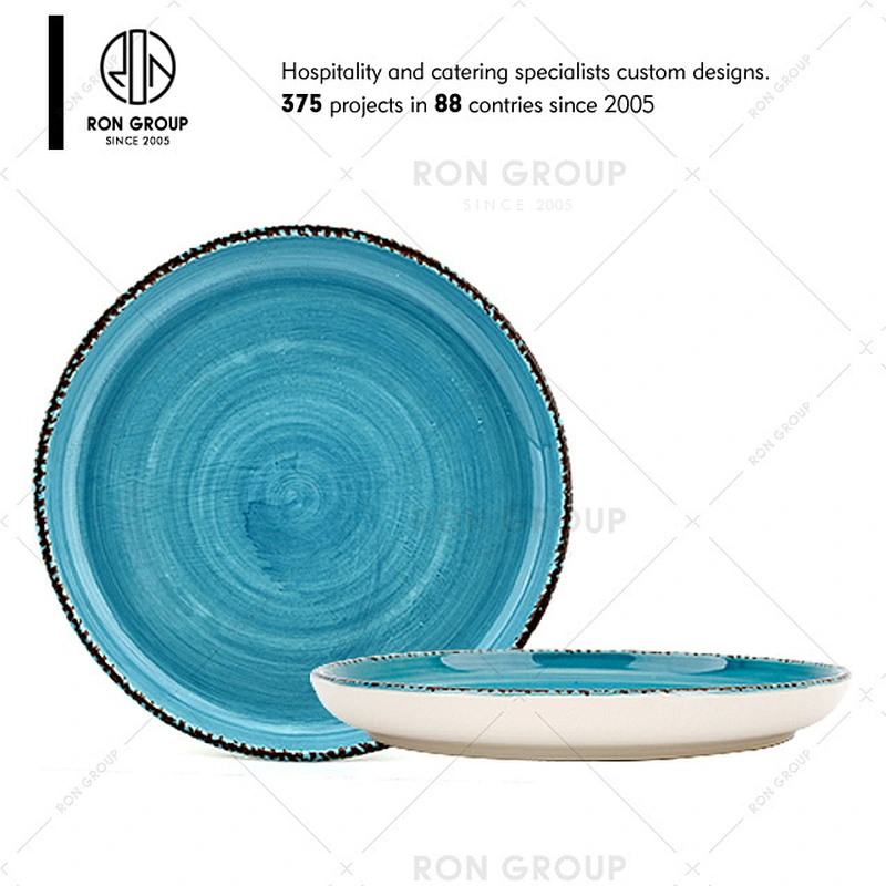 Restaurant High Quality Ceramic Round Blue Dinner Plate