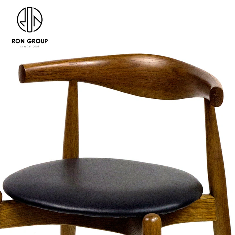 Nordic Simple Vintage Restaurant Wood Elbow Chair With Round Seat