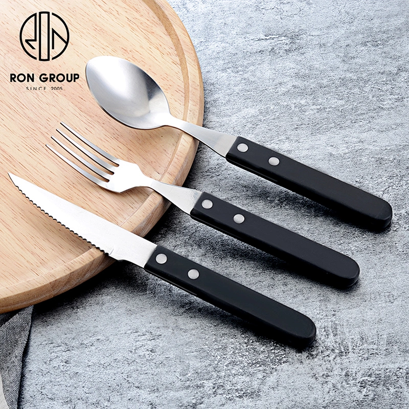 Wholesale Stainless Steel Cutlery Restaurant Black Wood Handle Flatware