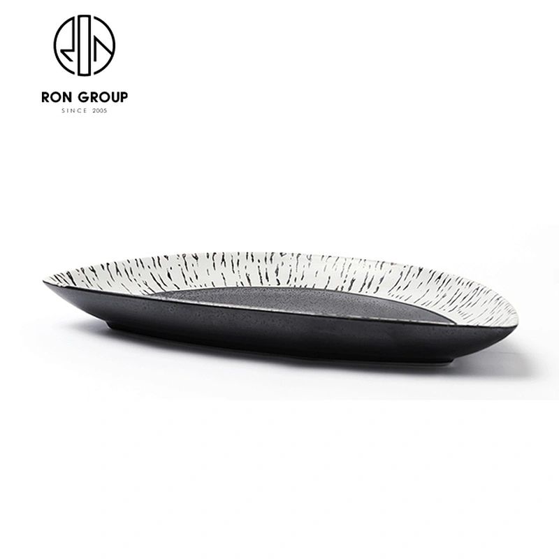 Restaurant Food Tableware Creative Black Half-moon Ceramic Plate