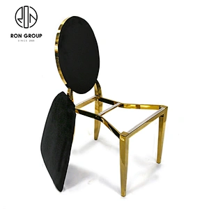 Oval Back Golden Frame Stainless Steel Legs Base Black Leather Dinner Chair