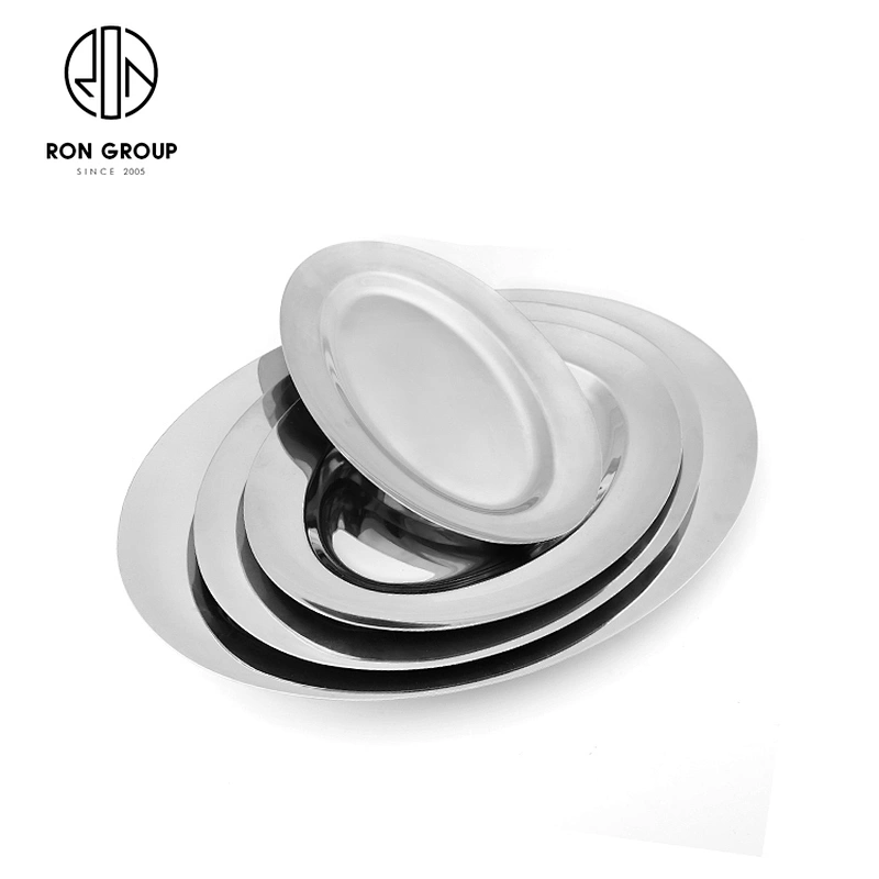 Wholesale Hotel Dinnerware Stainless Steel Oval Shaped Shallow Plate