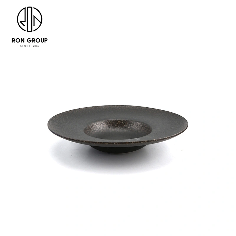 Hotel Black Glazed High Quality Modern Round Porcelain Hat Shape Plate