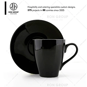 Coffee shop restaurant simple black color porcelain tea cups plates