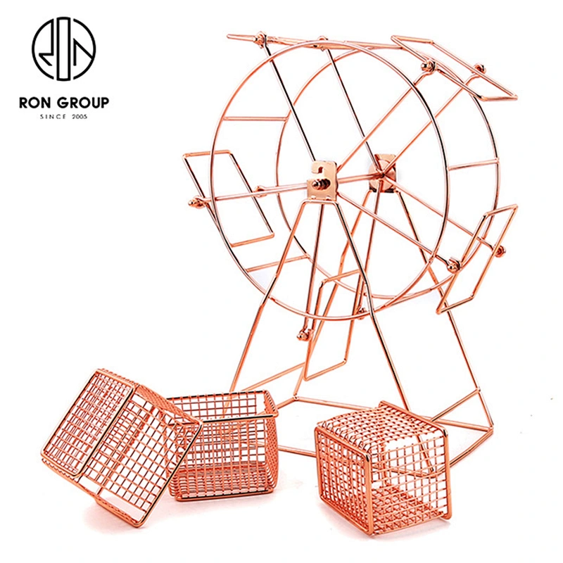 Hot Sale Stainless Steel Rose Gold Restaurant Ferris Wheel Snack Stand Rack With Five Basket