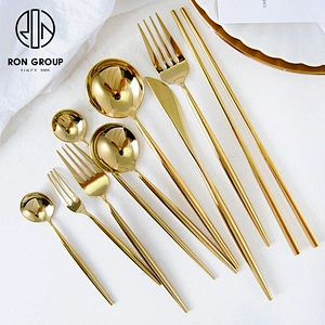 Restaurant Black And Silver Cutlery Stainless Steel Knife Spoon Fork Set
