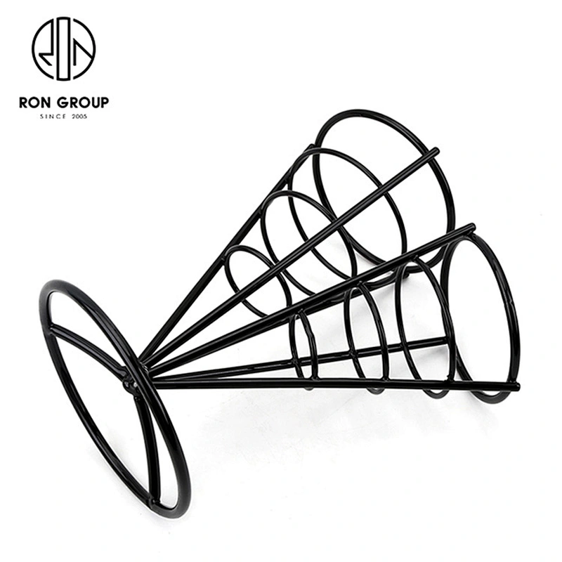 Black Wire Iron Double French Fry Finger Chips Cone Holder Stand