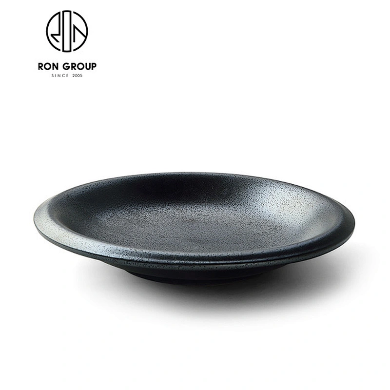 Ceramic matt black flat bottom round bowl