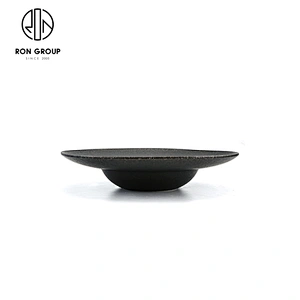 Hotel Black Glazed High Quality Modern Round Porcelain Hat Shape Plate