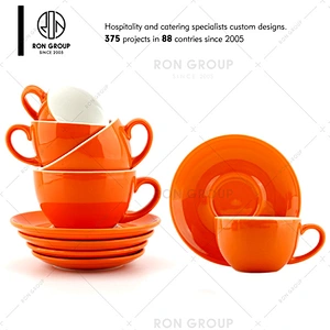 Custom Logo Orange Ceramic Coffee Cup And Saucer Set