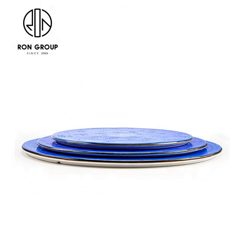 High Strengthened Porcelain Lake Blue Large Round Dinner Plates