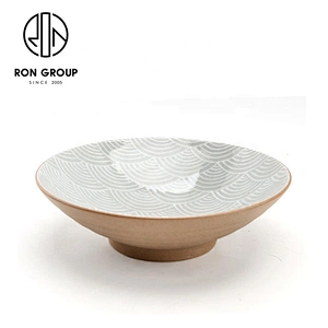 Customized Restaurant Fish Pattern Ceramic Round Khaki Bowl